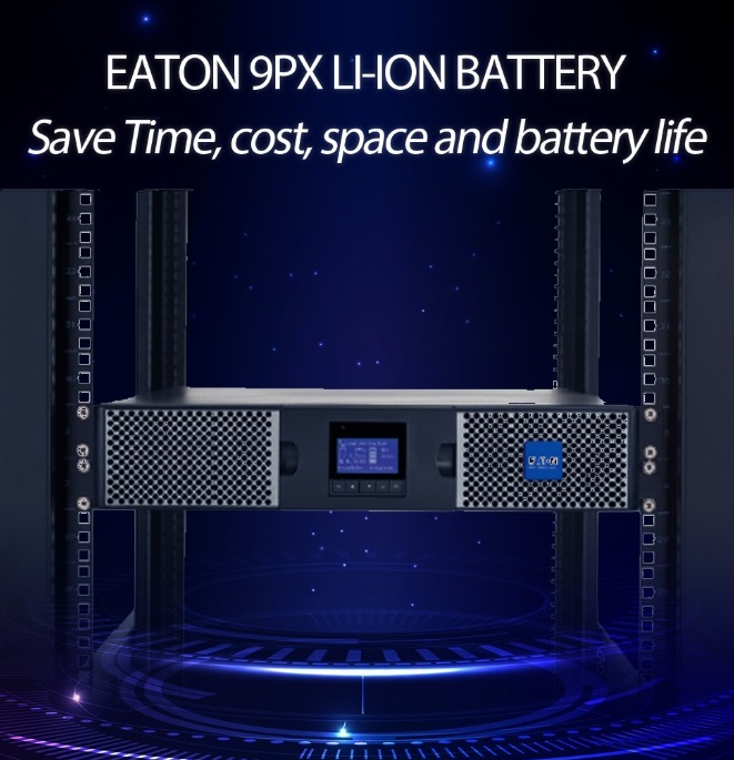 9PX lithium-ion UPS has power ratings ranging from 1.5 to 3 kVA, with low and high voltage options and offers up to four optional external battery modules for extra runtime
